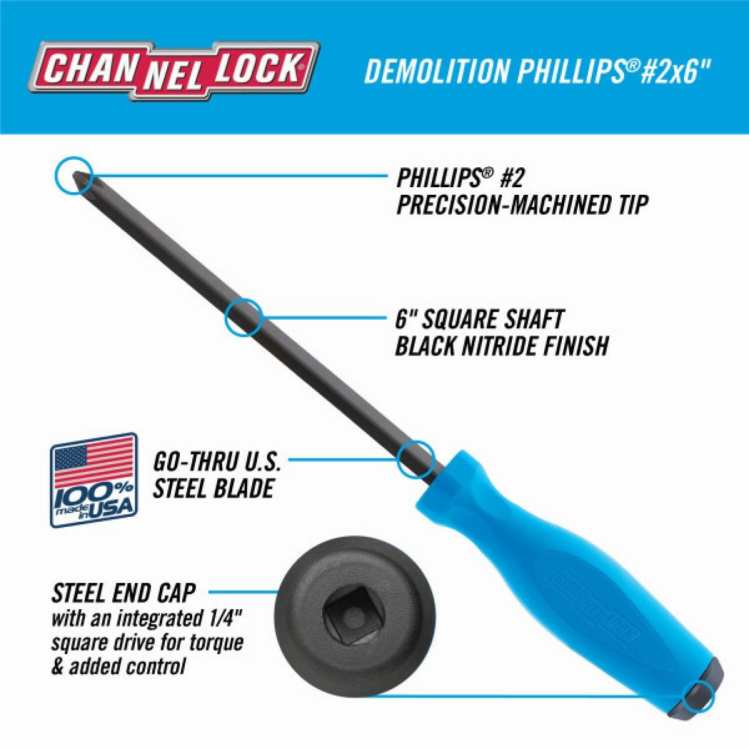 Channellock DP206H #2 x 6-inch PHILLIPS Demolition Screwdriver