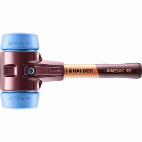 Halder 3001.082 Simplex Mallet with Soft Blue Rubber Inserts Cast Iron Housing and Wood Handle Short Handle