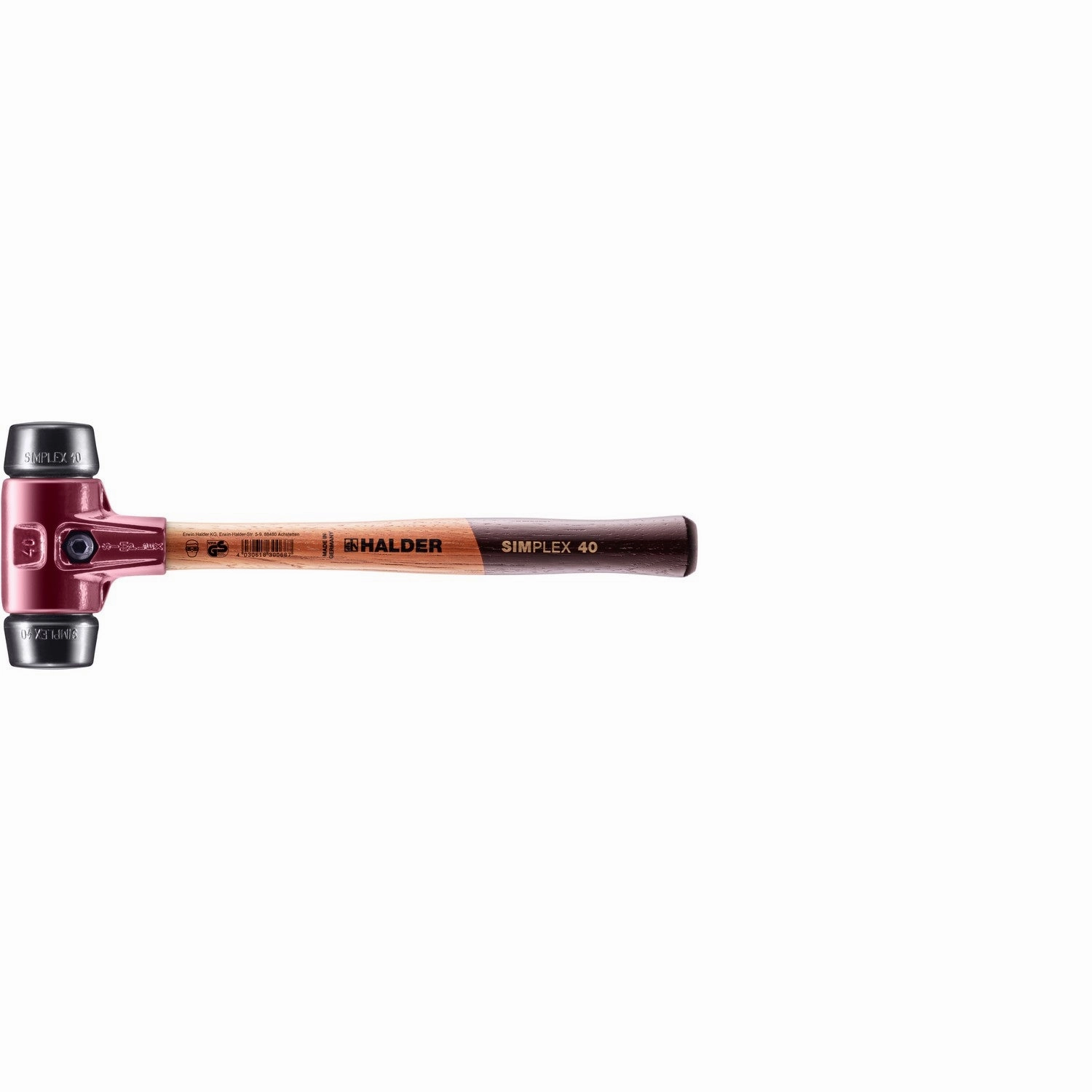 Halder 3002.040 Simplex Mallet with Black Rubber Inserts, Cast Iron Housing and Wood Handle