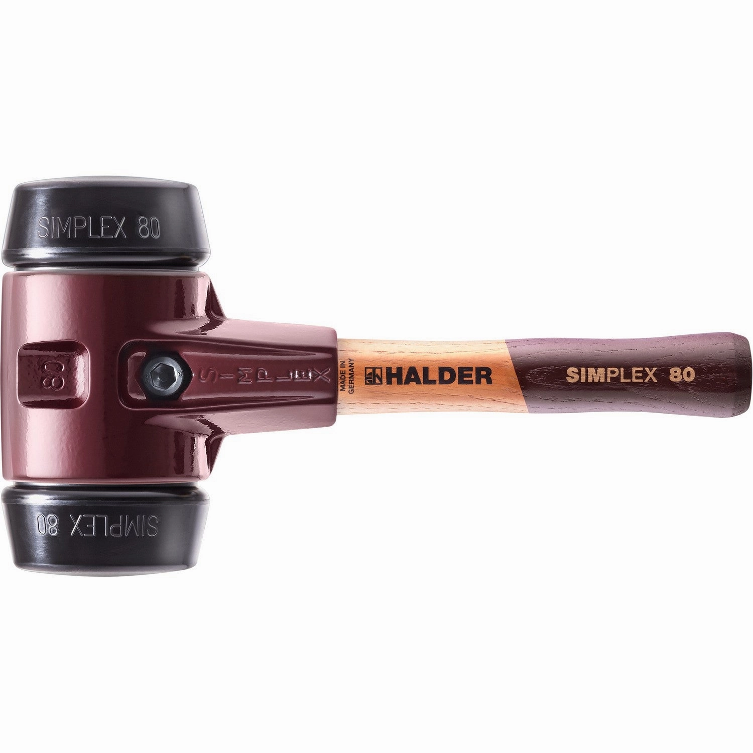 Halder 3002.082 Simplex Mallet with Black Rubber Inserts Cast Iron Housing and Wood Handle Short Handle
