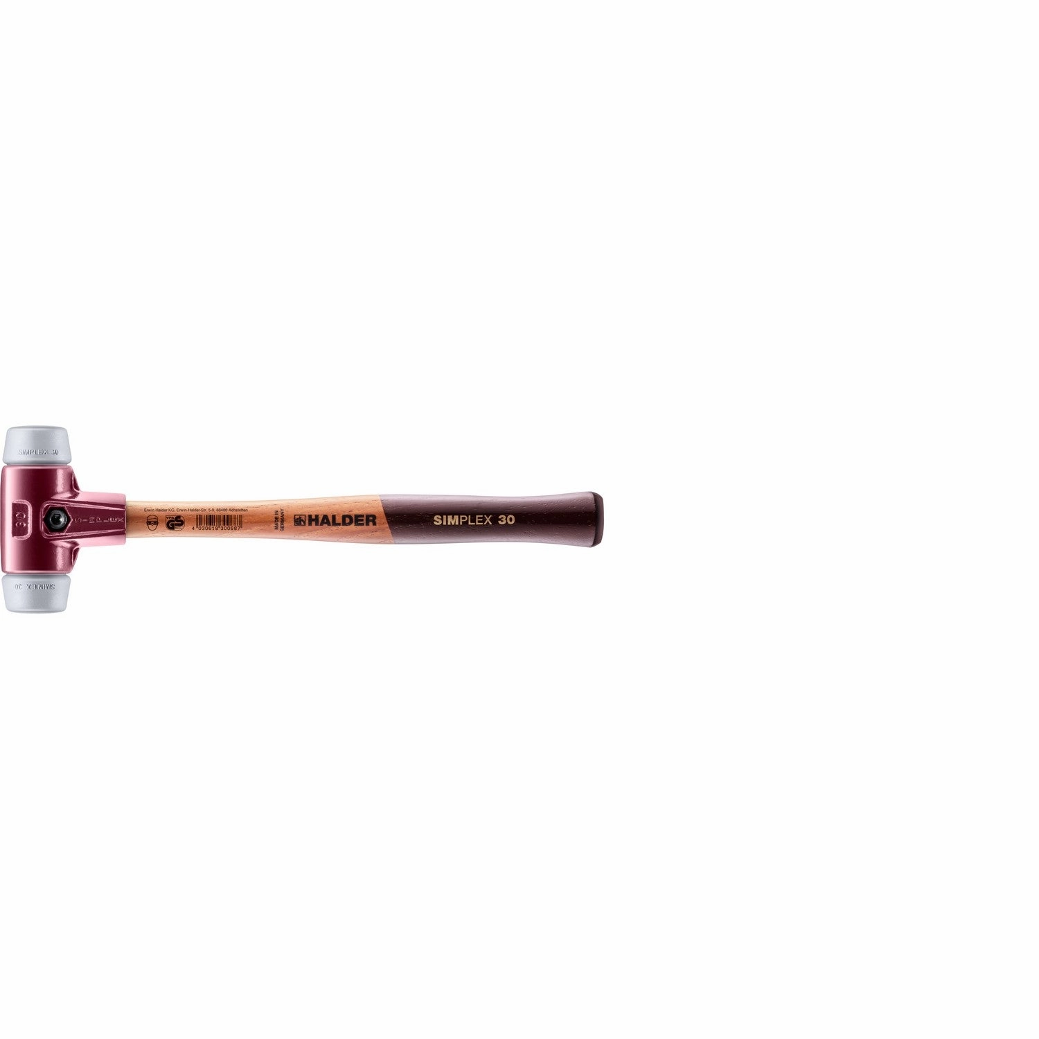 Halder 3003.030 Simplex Mallet with Grey Rubber Inserts, Non-Marring, Cast Iron Housing and Wood Handle