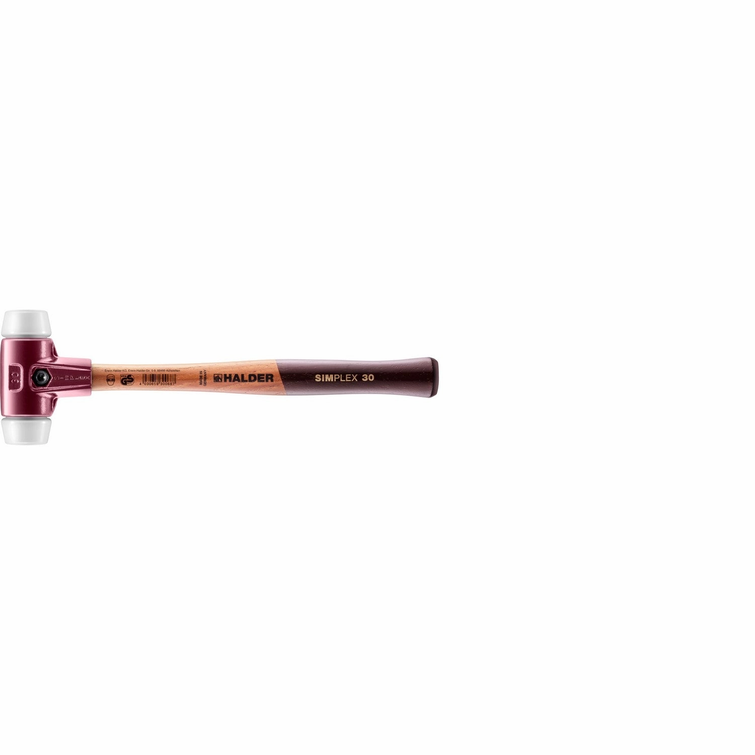 Halder 3007.030 Simplex Mallet with Superplastic Inserts Cast Iron Housing and Wood Handle