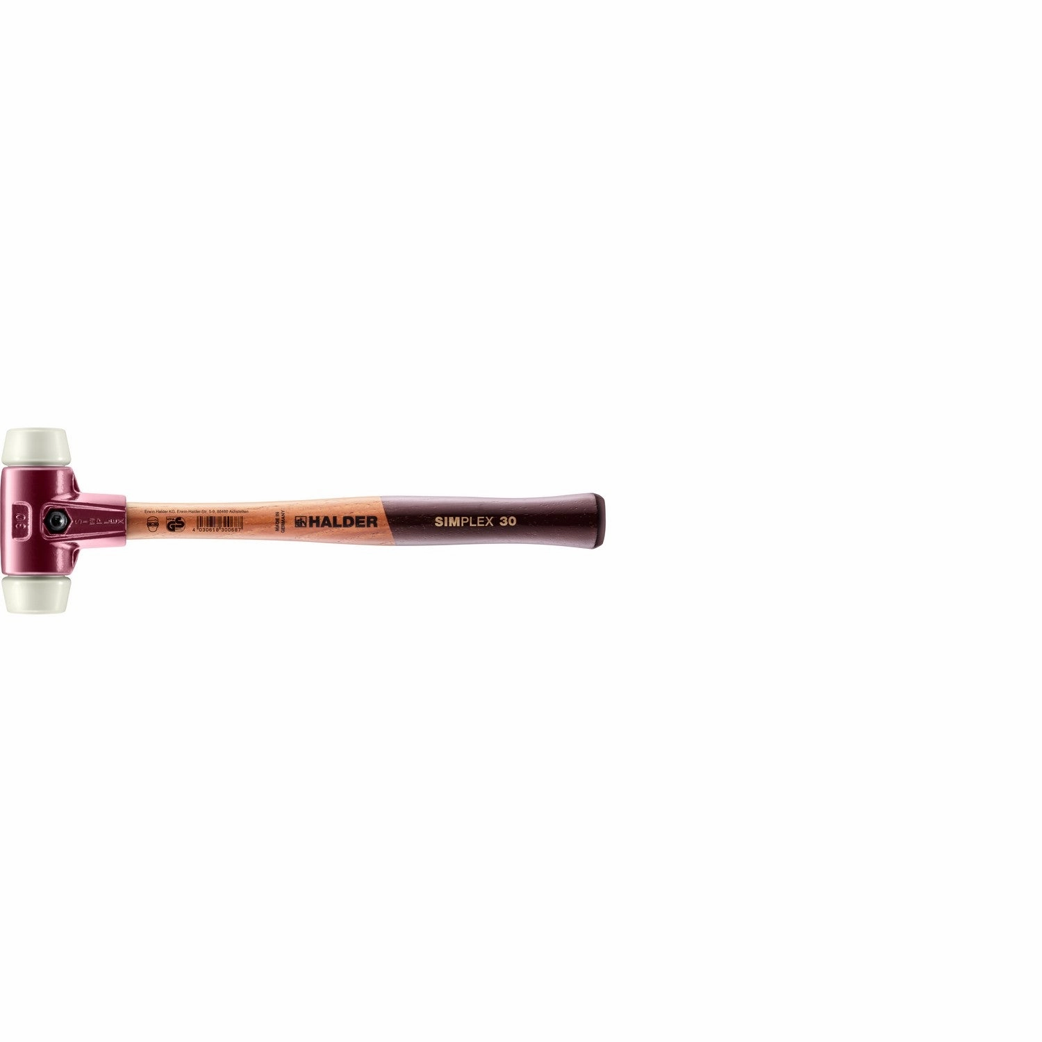 Halder 3008.030 Simplex Mallet with Nylon Inserts, Cast Iron Housing and Wood Handle