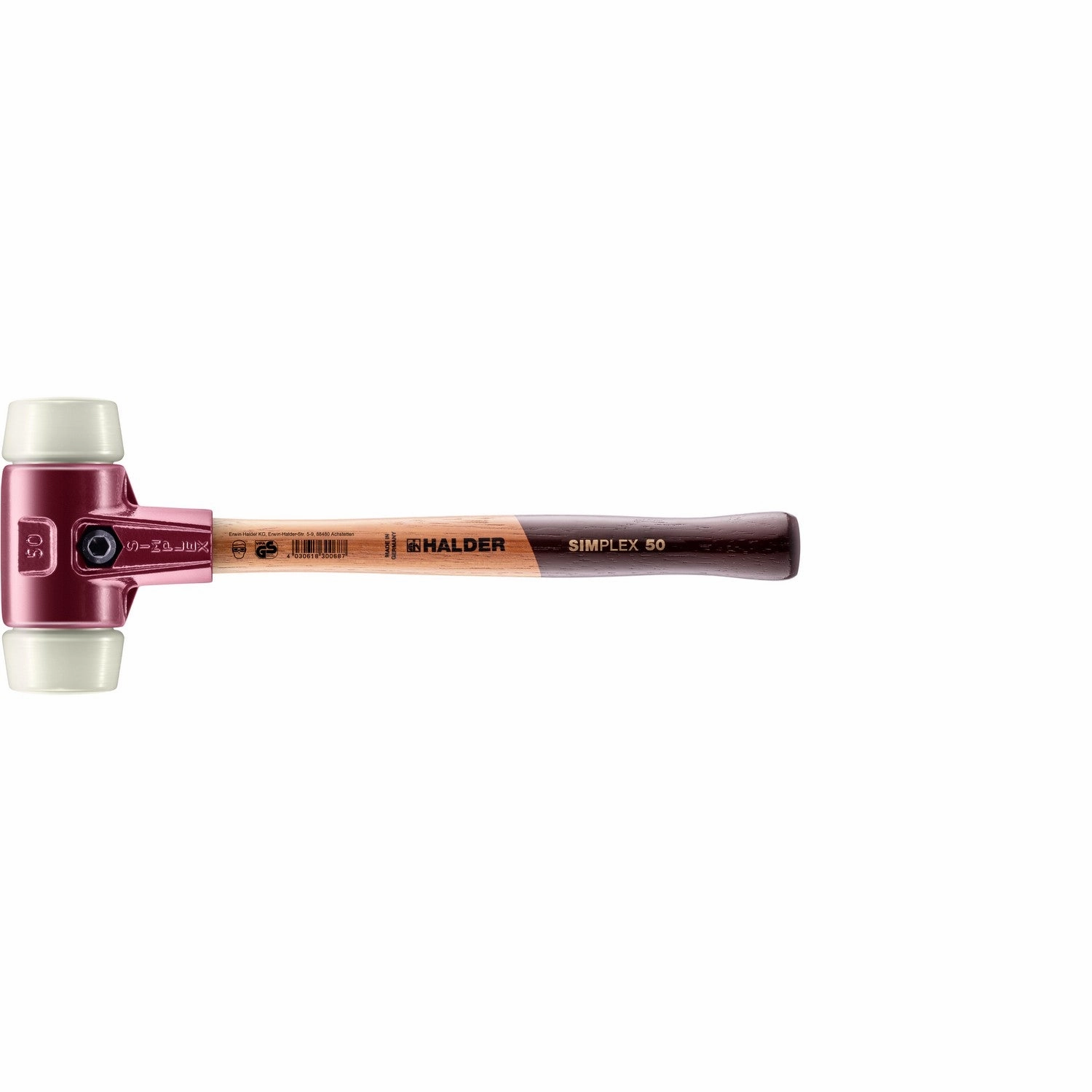 Halder 3008.050 Simplex Mallet with Nylon Inserts, Cast Iron Housing and Wood Handle