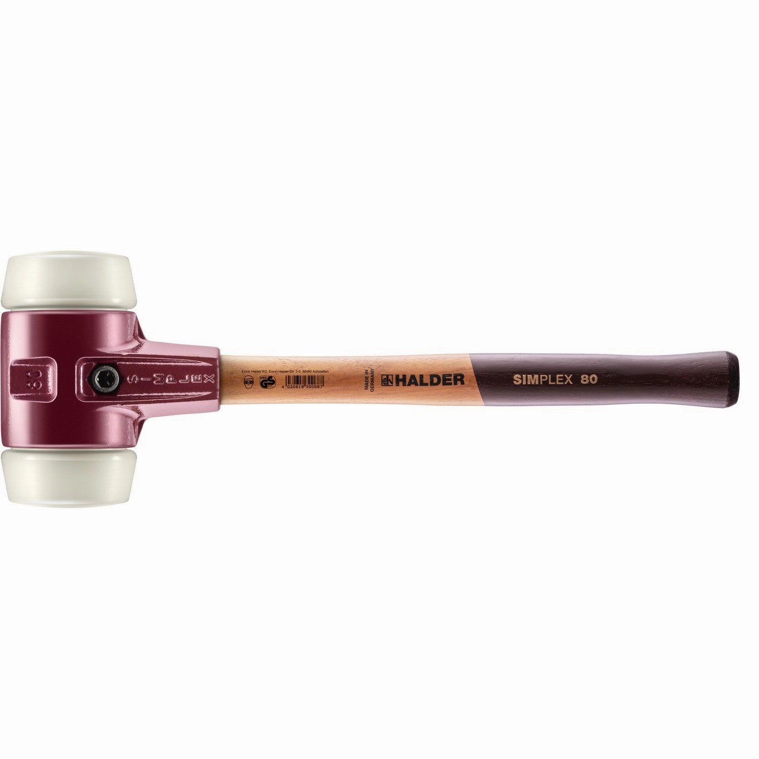 Halder 3008.080 Simplex Mallet with Nylon Inserts, Cast Iron Housing and Wood Handle