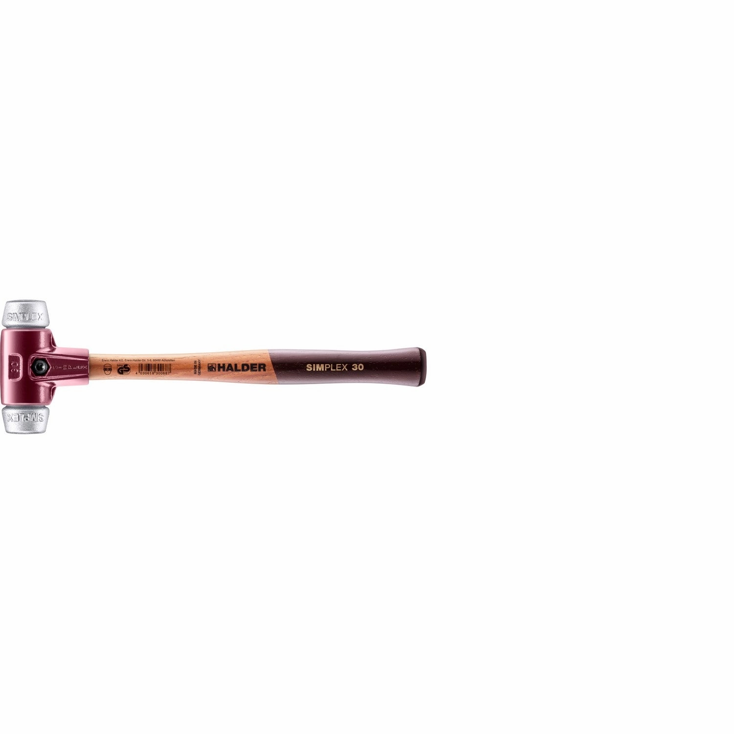 Halder 3009.030 Simplex Mallet with Aluminum Inserts, Cast Iron Housing and Wood Handle