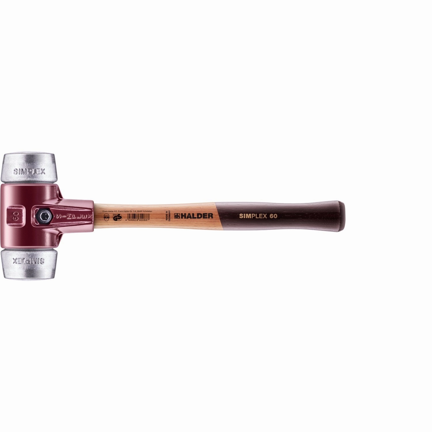 Halder 3009.060 Simplex Mallet with Aluminum Inserts, Cast Iron Housing and Wood Handle