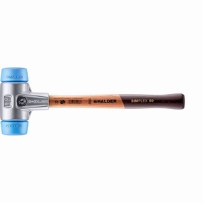 Halder 3101.050 Simplex Mallet with Soft Blue Rubber Inserts, Lightweight Aluminum Housing and Wood Handle