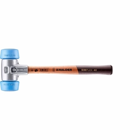 Halder 3101.051 Simplex Mallet with Oversized Soft Blue Rubber Inserts Lightweight Aluminum Housing and Wood Handle