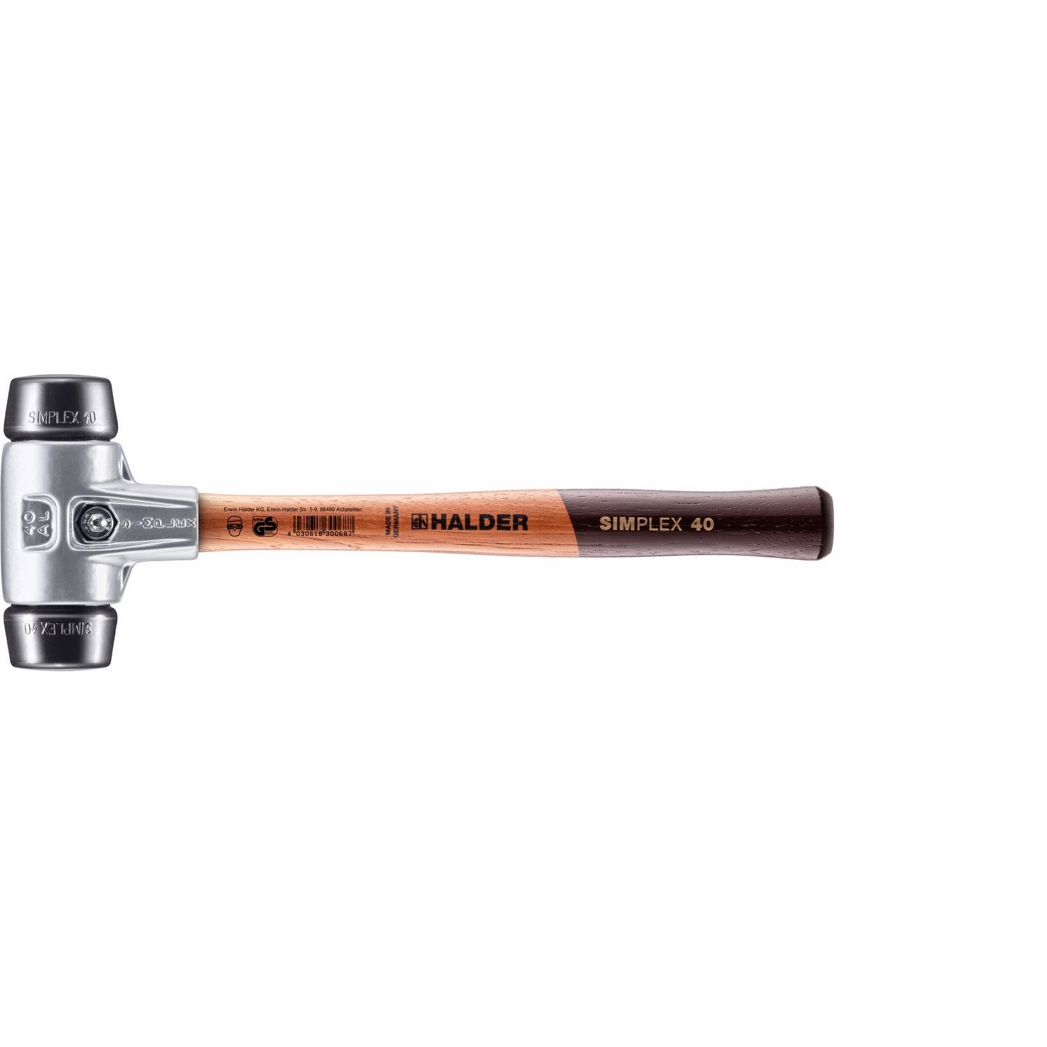 Halder 3102.040 Simplex Mallet with Black Rubber Inserts Lightweight Aluminum Housing and Wood Handle