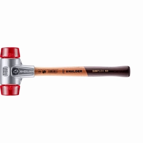 Halder 3106.050 Simplex Mallet with Red Acetate Plastic Inserts Lightweight Aluminum Housing and Wood Handle