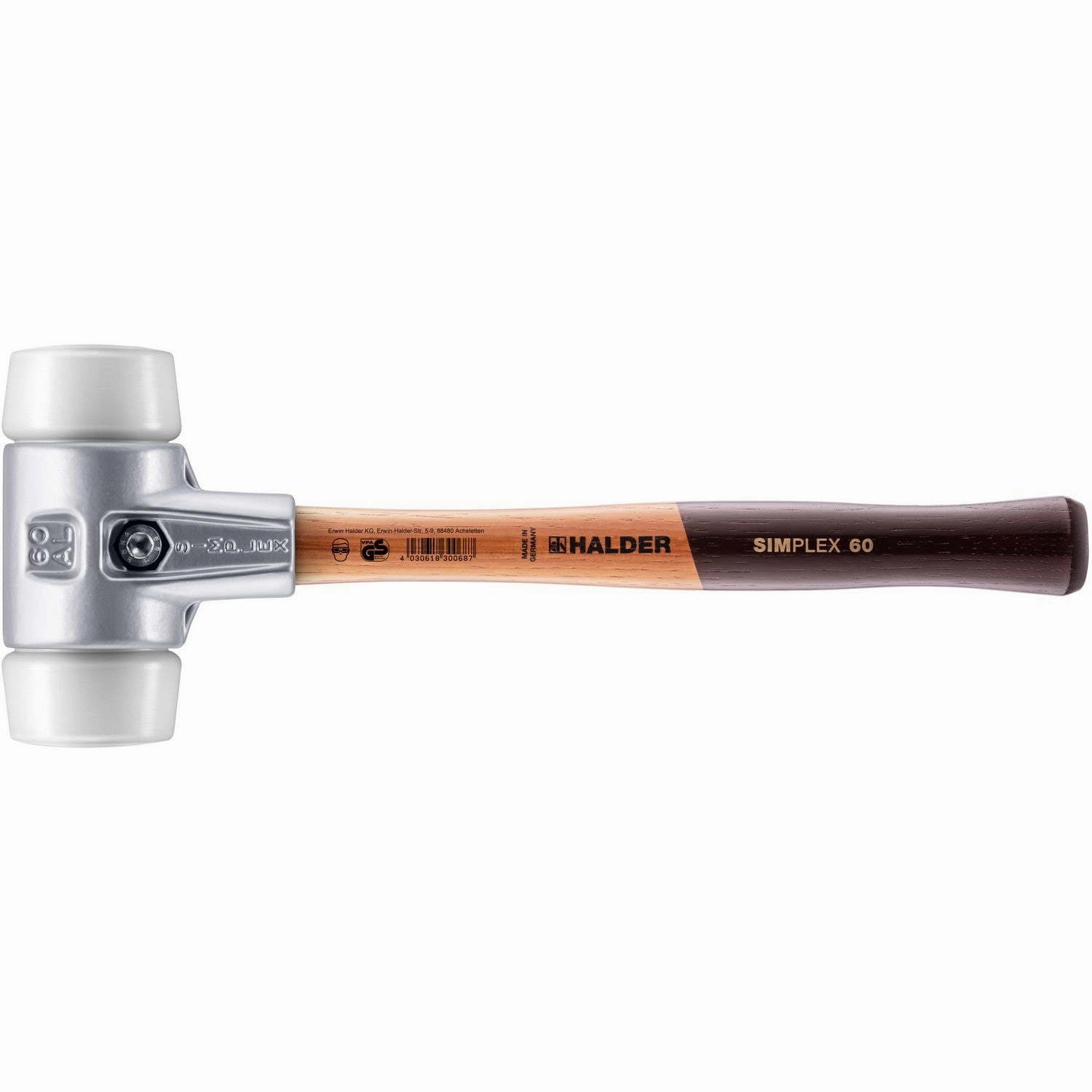 Halder 3107.060 Simplex Mallet with Superplastic Inserts Lightweight Aluminum Housing and Wood Handle