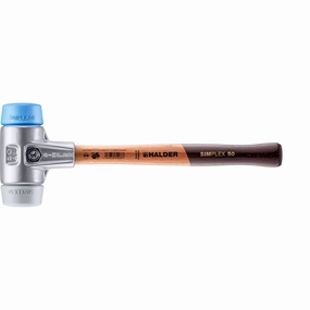 Halder 3113.050 Simplex Mallet with Soft Blue/Grey Rubber Inserts, Lightweight Aluminum Housing and Wood Handle