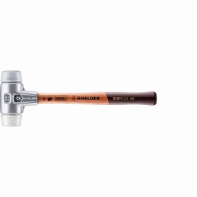 Halder 3137.040 Simplex Mallet with Grey Rubber and Superplastic Inserts Lightweight Aluminum Housing and Wood Handle
