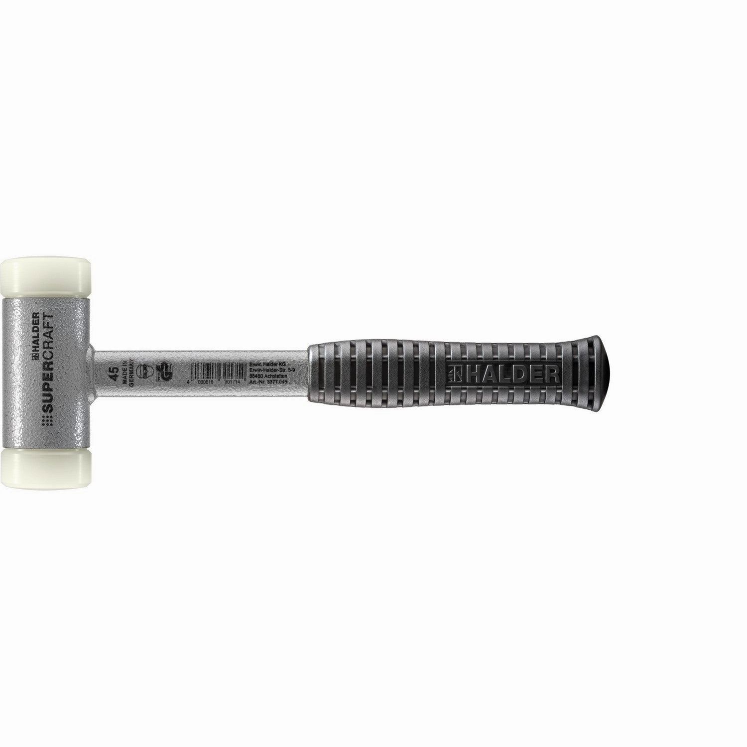 Halder 3377.045 Supercraft Dead Blow, Non-Rebounding Hammer with Nylon Face Inserts Steel Housing and Steel Handle with Rubber Grip