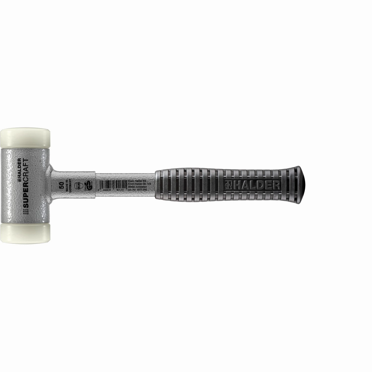 Halder 3377.050 Supercraft Dead Blow, Non-Rebounding Hammer with Nylon Face Inserts Steel Housing and Steel Handle with Rubber Grip
