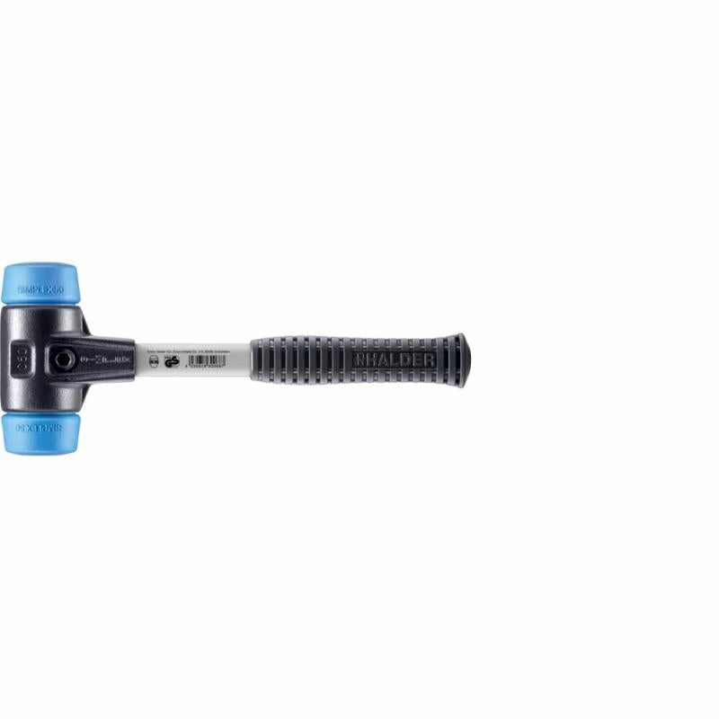 Halder 3701.050 Simplex Mallet with Soft Blue Rubber Inserts, Non-Marring Heavy Duty Reinforced Housing and Fiberglass Handle