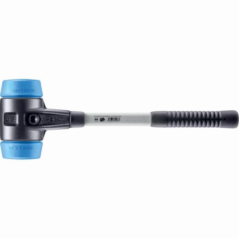 Halder 3701.080 Simplex Mallet with Soft Blue Rubber Inserts, Non-Marring Heavy Duty Reinforced Housing and Fiberglass Handle