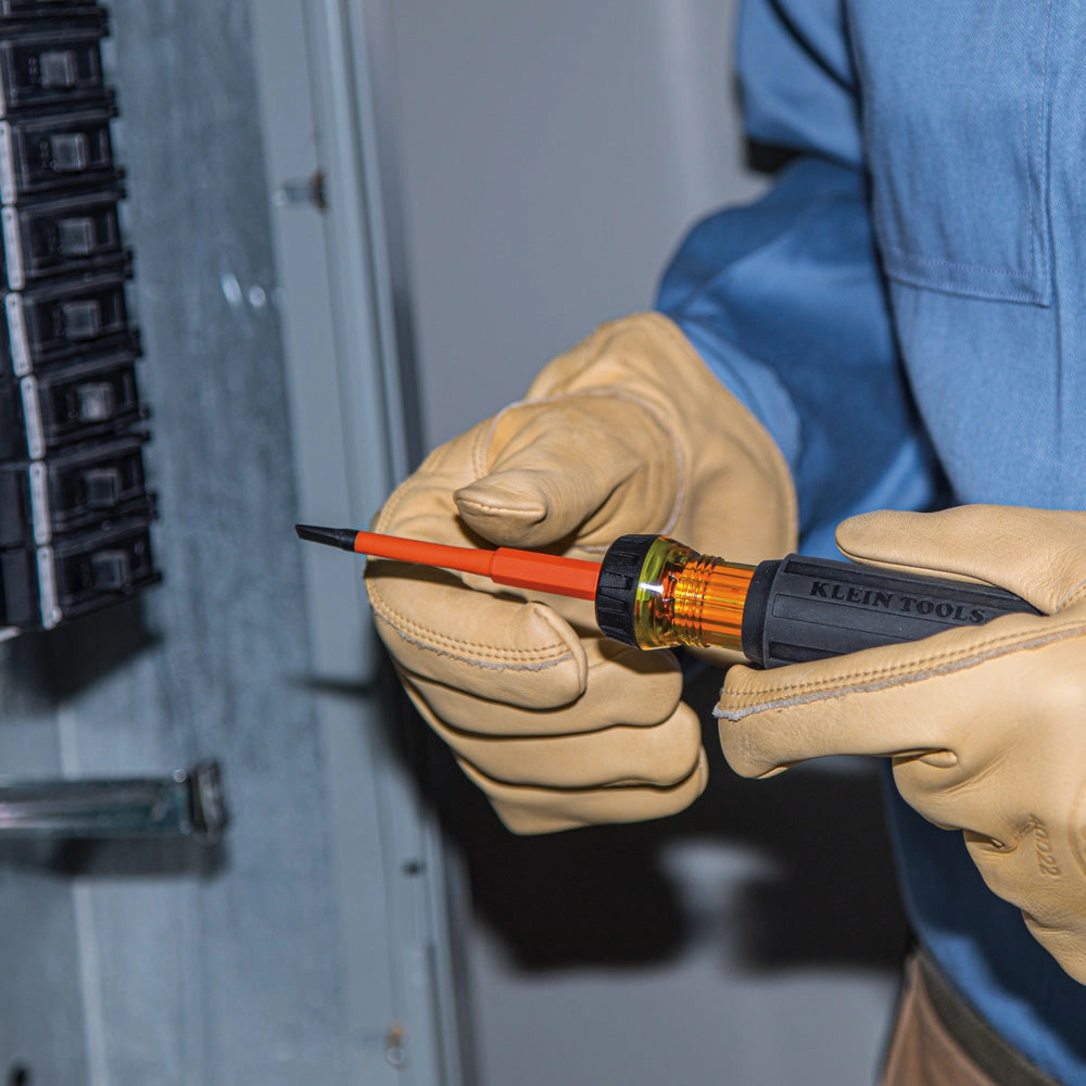Klein Tools 32287 2-in-1 Insulated Flip-Blade Screwdriver, #1/#2 Square