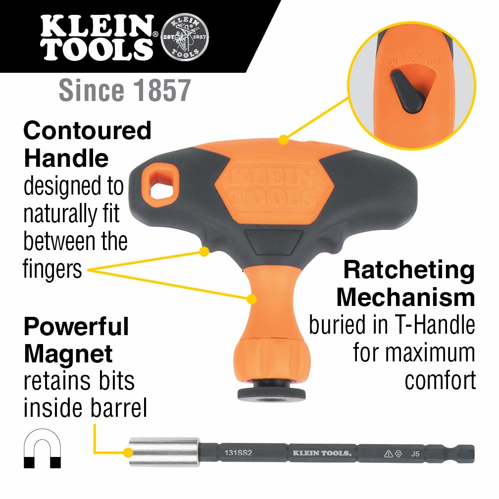 Klein Tools 33804 ProFlex Impact-Rated Interchangeable Ratcheting T-Handle Set, 23 Pc.