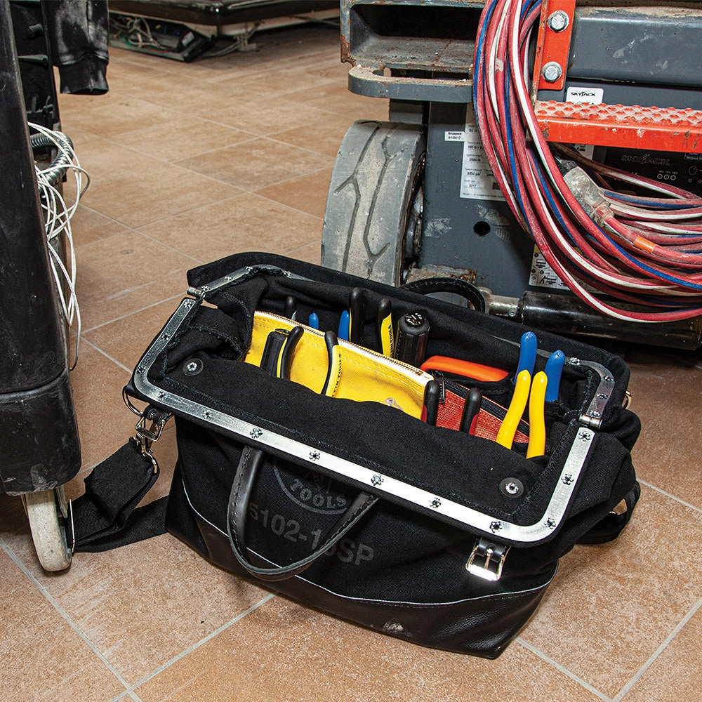 Klein Tools 510216SPBLK Deluxe Black Canvas Tool Bag, 16-Inch