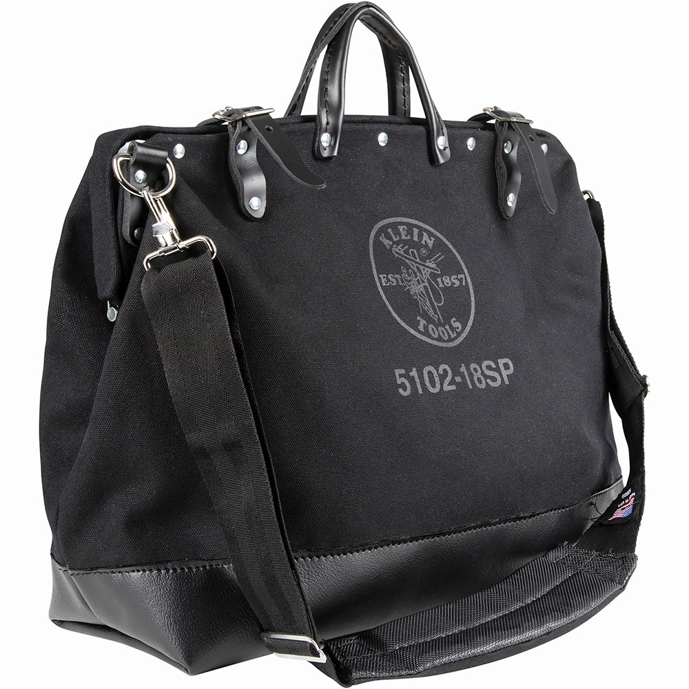 Klein Tools 510218SPBLK Deluxe Black Canvas Tool Bag, 18-Inch