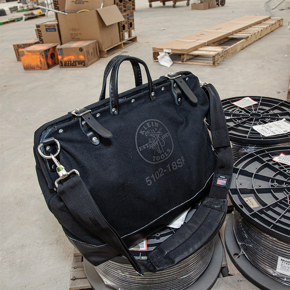 Klein Tools 510218SPBLK Deluxe Black Canvas Tool Bag, 18-Inch
