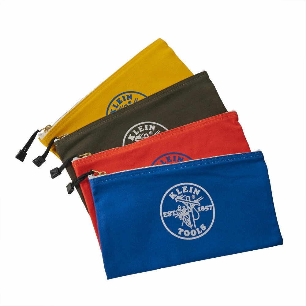 Klein Tools 5140 Utility Bag, Zipper Tool Bags in Olive, Orange, Blue, Yellow, 12.5-Inch Canvas, 4 Piece