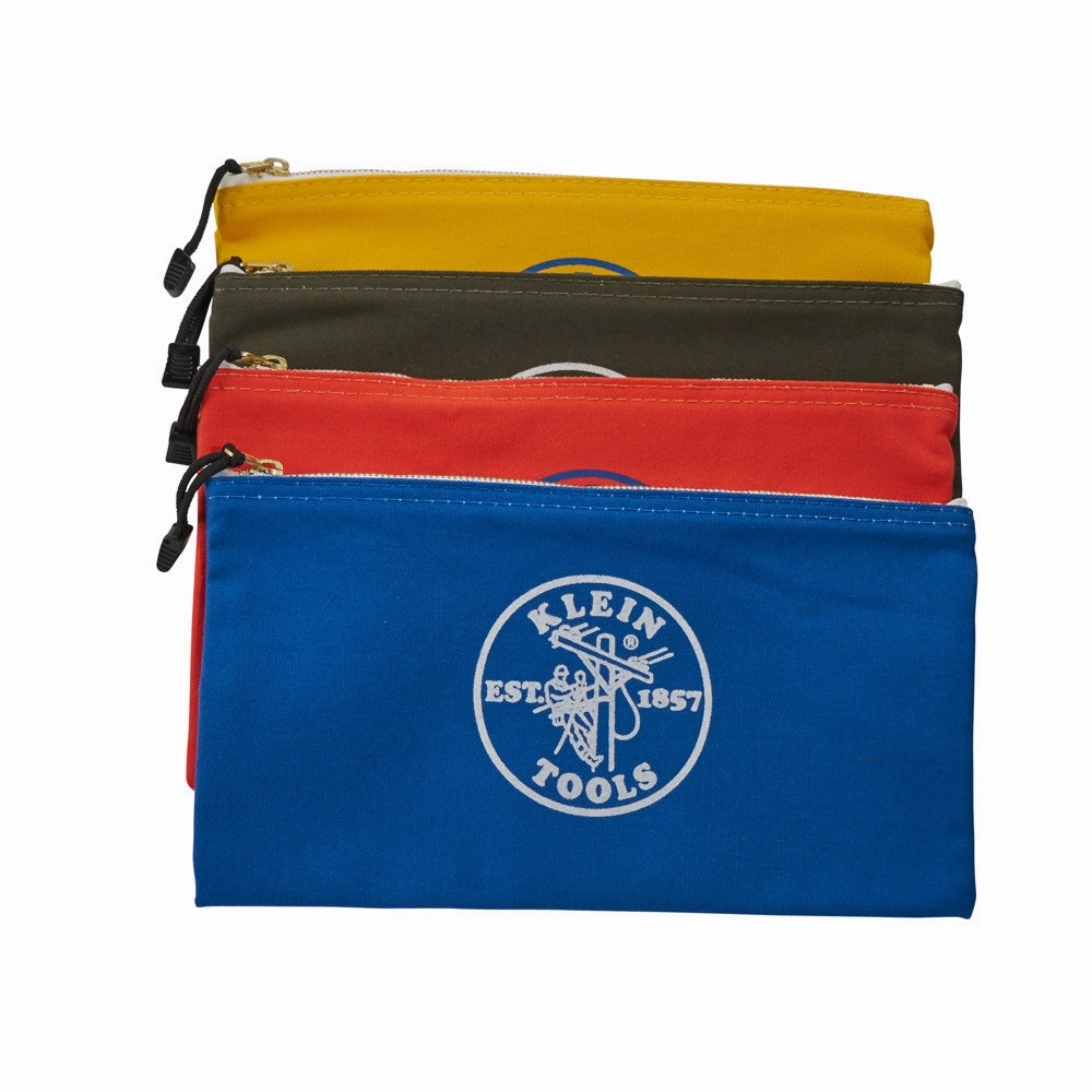 Klein Tools 5140 Utility Bag, Zipper Tool Bags in Olive, Orange, Blue, Yellow, 12.5-Inch Canvas, 4 Piece