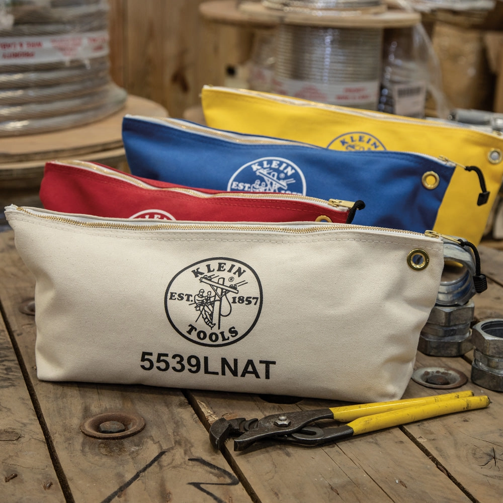 Klein Tools 5539LYEL Canvas Zipper Pouch, 16-Inch Tool Bag Storage Organizer, Yellow