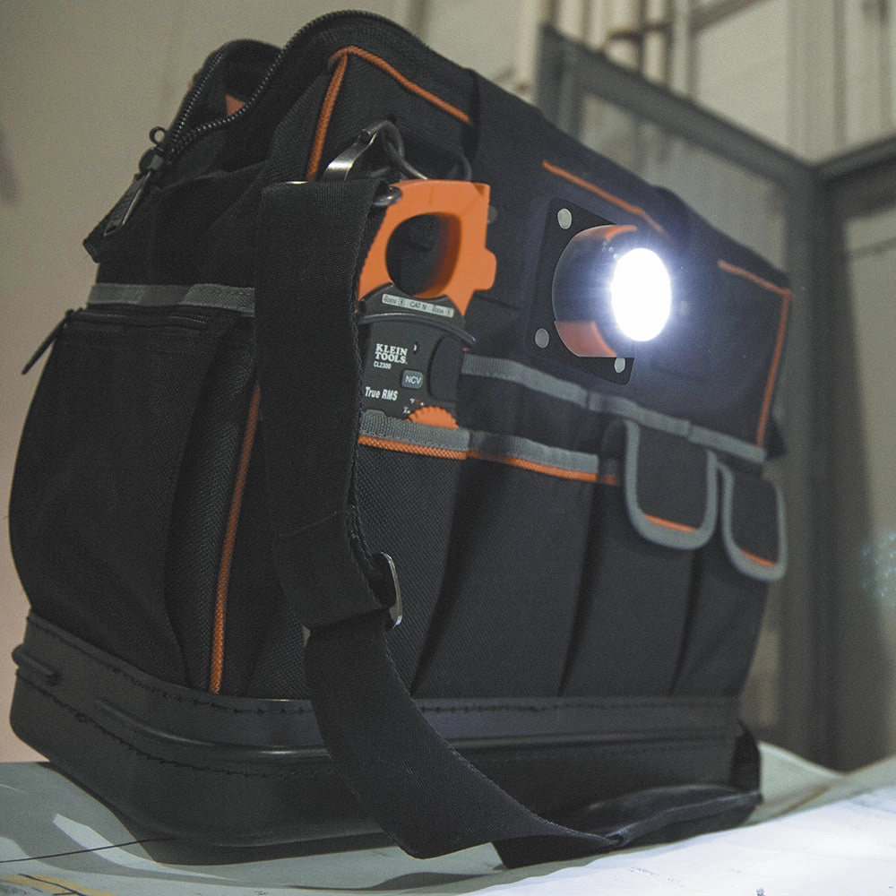Klein Tools 55431 Tool Bag with Padded Shoulder Strap and Handles, Lighted Tool Storage with 31 Pocket