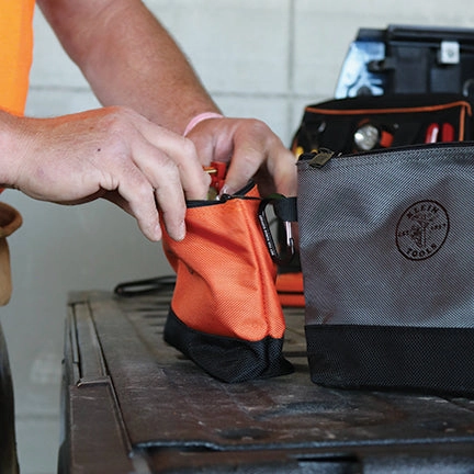 Klein Tools 55470 Utility Bag, Stand-Up Zipper Tool Bags in Orange/Black, Gray/Black, 2-Pack