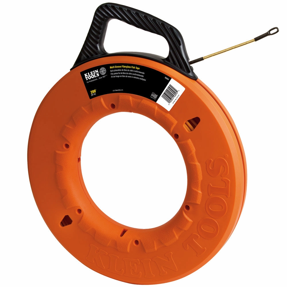 Klein Tools 56056 Fiberglass Fish Tape, 200-Foot Wall Snake is 3/16-Inch Wide Non-Conductive Multi-Groove Fish Tape