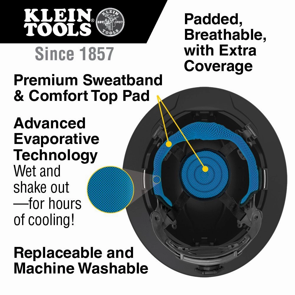 Klein Tools 60346 Hard Hat, Premium KARBN, Non-Vented Full Brim, Class E with Headlamp