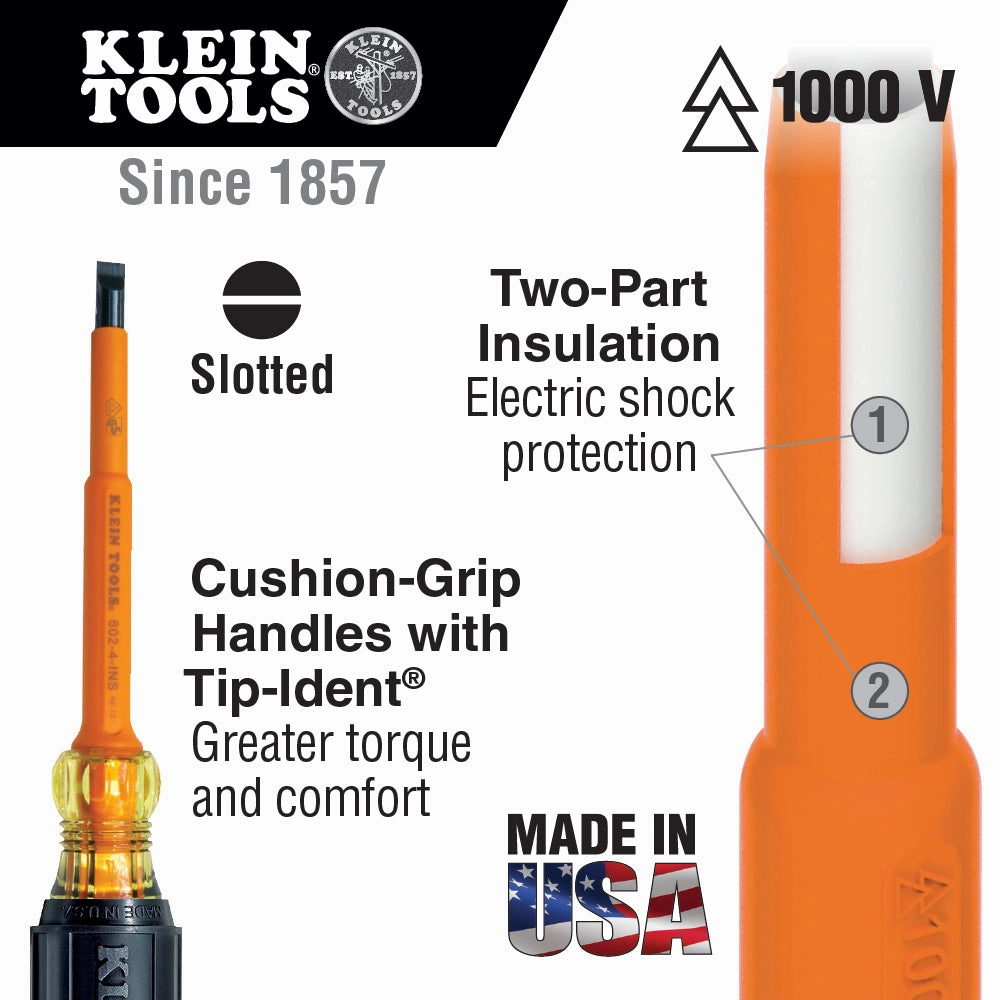 Klein Tools 612-4-INS 1/8" Insulated Slotted Screwdriver