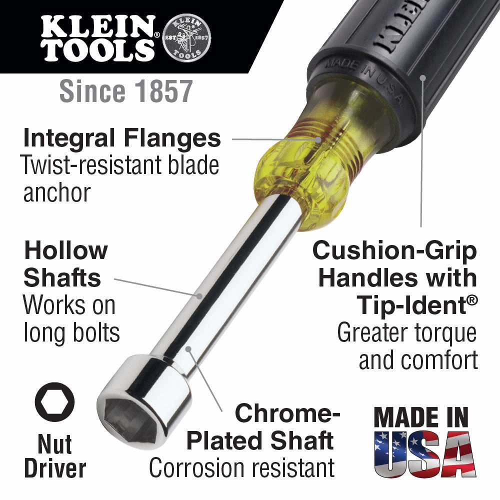 Klein Tools 646-5/8 5/8'' Hollow Shaft Nut Driver 6'' Shaft