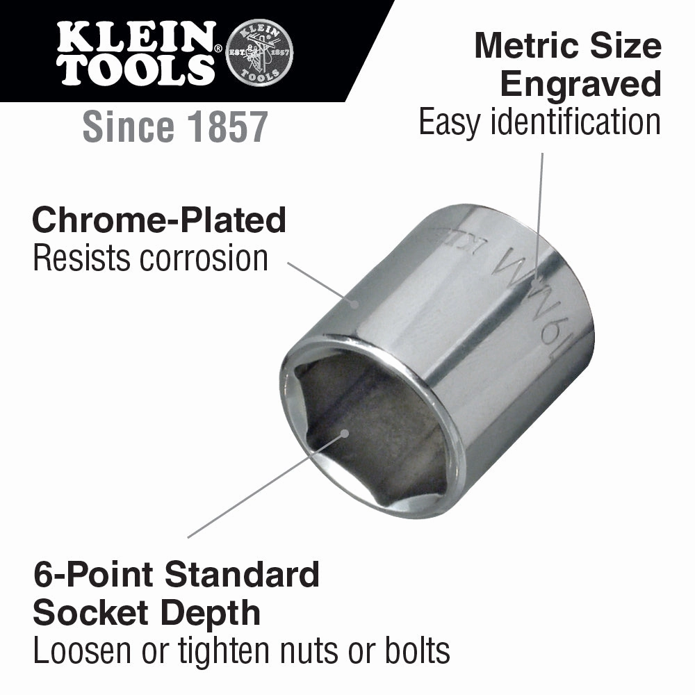 Klein Tools 65917 17 mm Metric 6-Point Socket, 3/8-Inch Drive