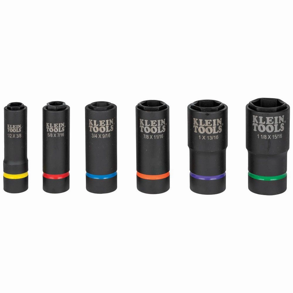 Klein Tools 66060 2-in-1 Impact Socket Set, 6-Piece Tool Set with 6-Point Deep Sockets with 1/2-Inch Drive, Includes Tool Case