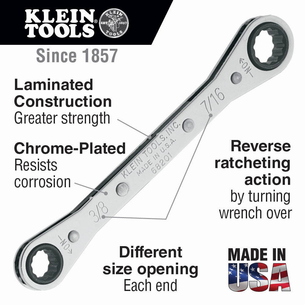 Klein Tools 68221 Ratcheting Box Wrench Set, 5 Piece