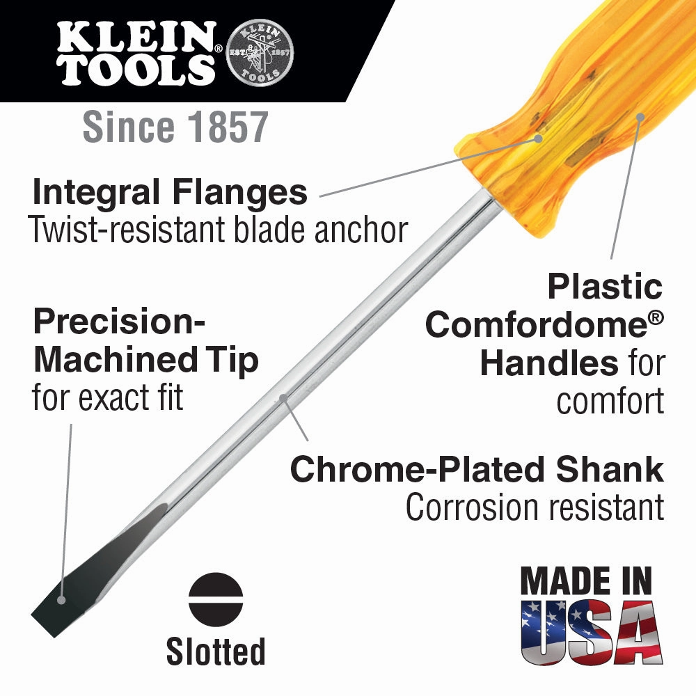 Klein Tools BD284 Keystone Screwdriver, 1/4", 4" Shank