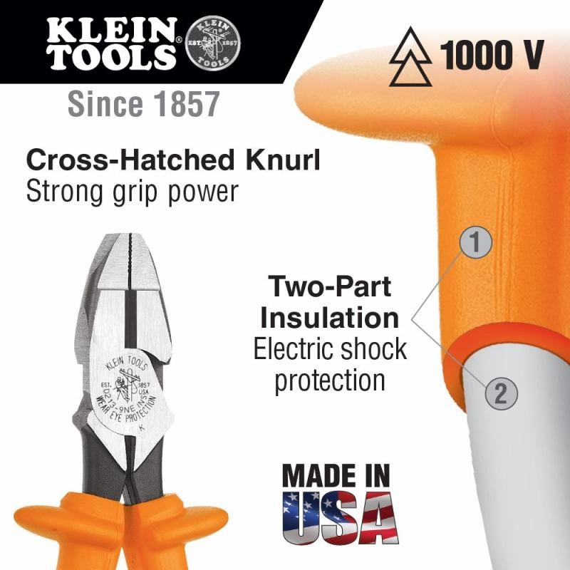 Klein Tools D20009NEINS Insulated Lineman's Pliers, 9 Inch