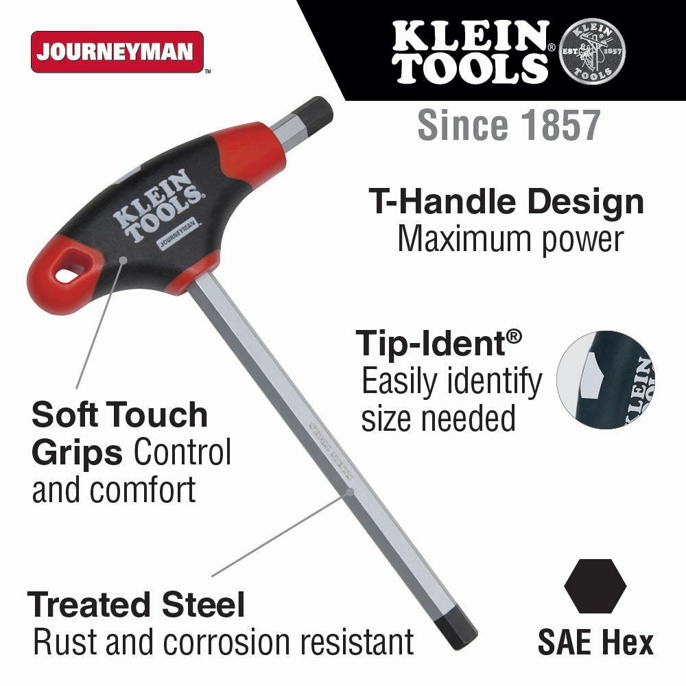Klein Tools JTH4E17 Journeyman T-Handle Hex Key, 4" x 1/2"
