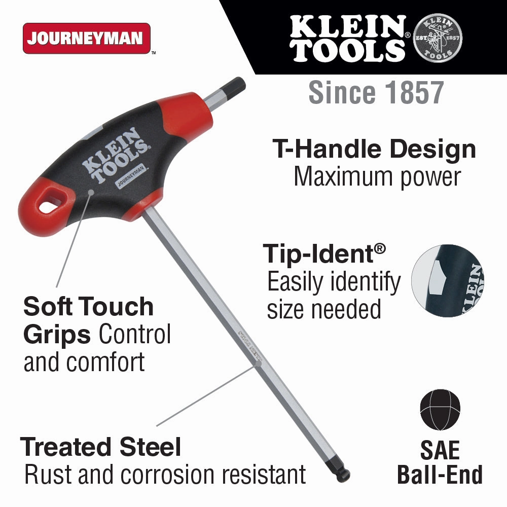 Klein Tools JTH6E13BE Journeyman Ball End T-Handle Hex Key, 6" x 1/4"