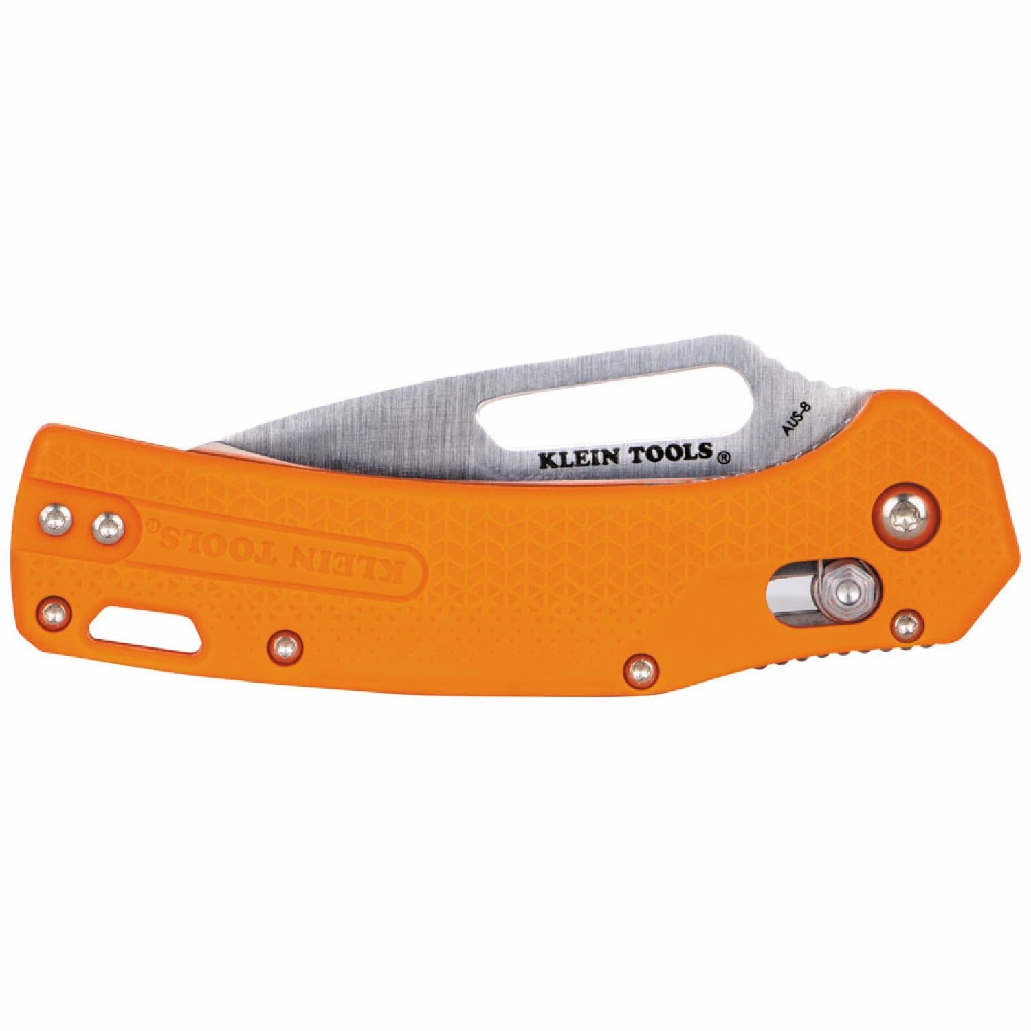 Klein Tools OFK000ORT KTO Resurgence Fishing Pocket Knife, Drop Point Blade, Orange Handle