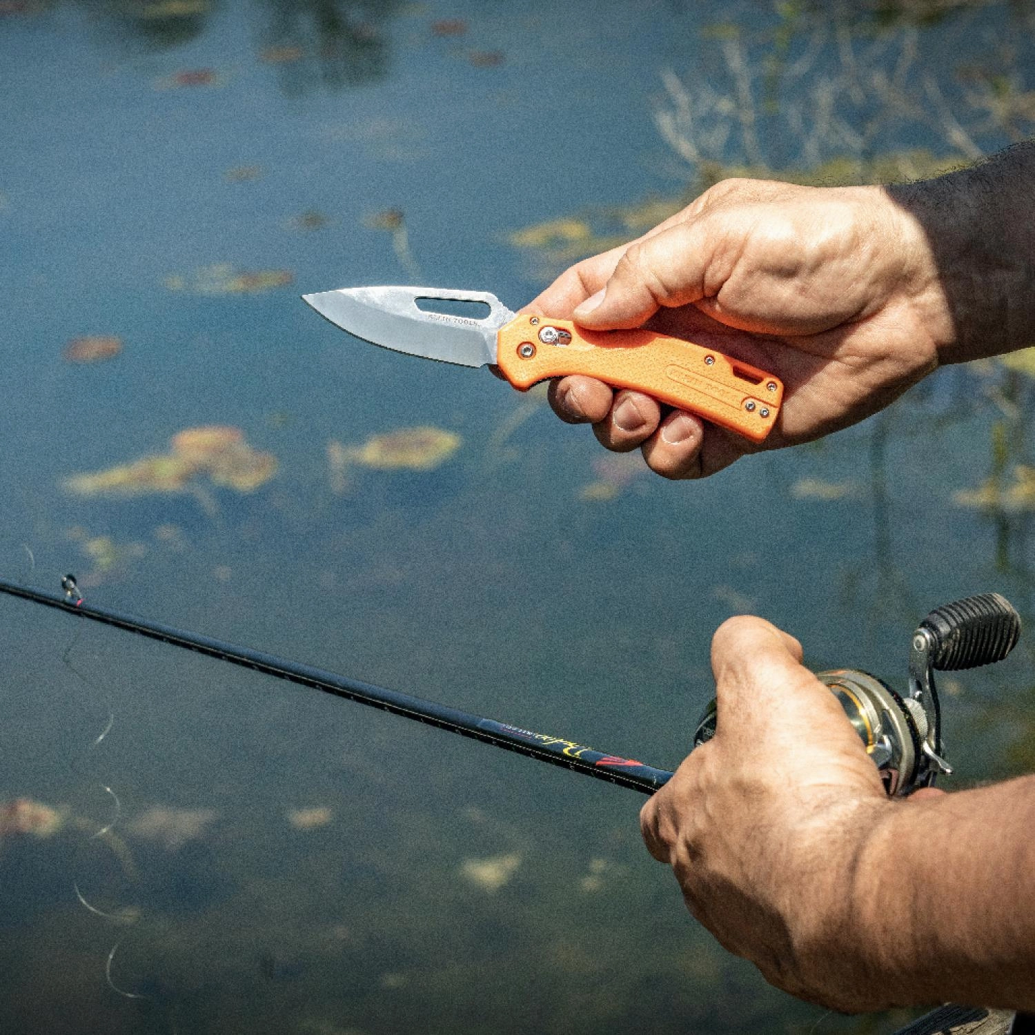 Klein Tools OFK000ORT KTO Resurgence Fishing Pocket Knife, Drop Point Blade, Orange Handle