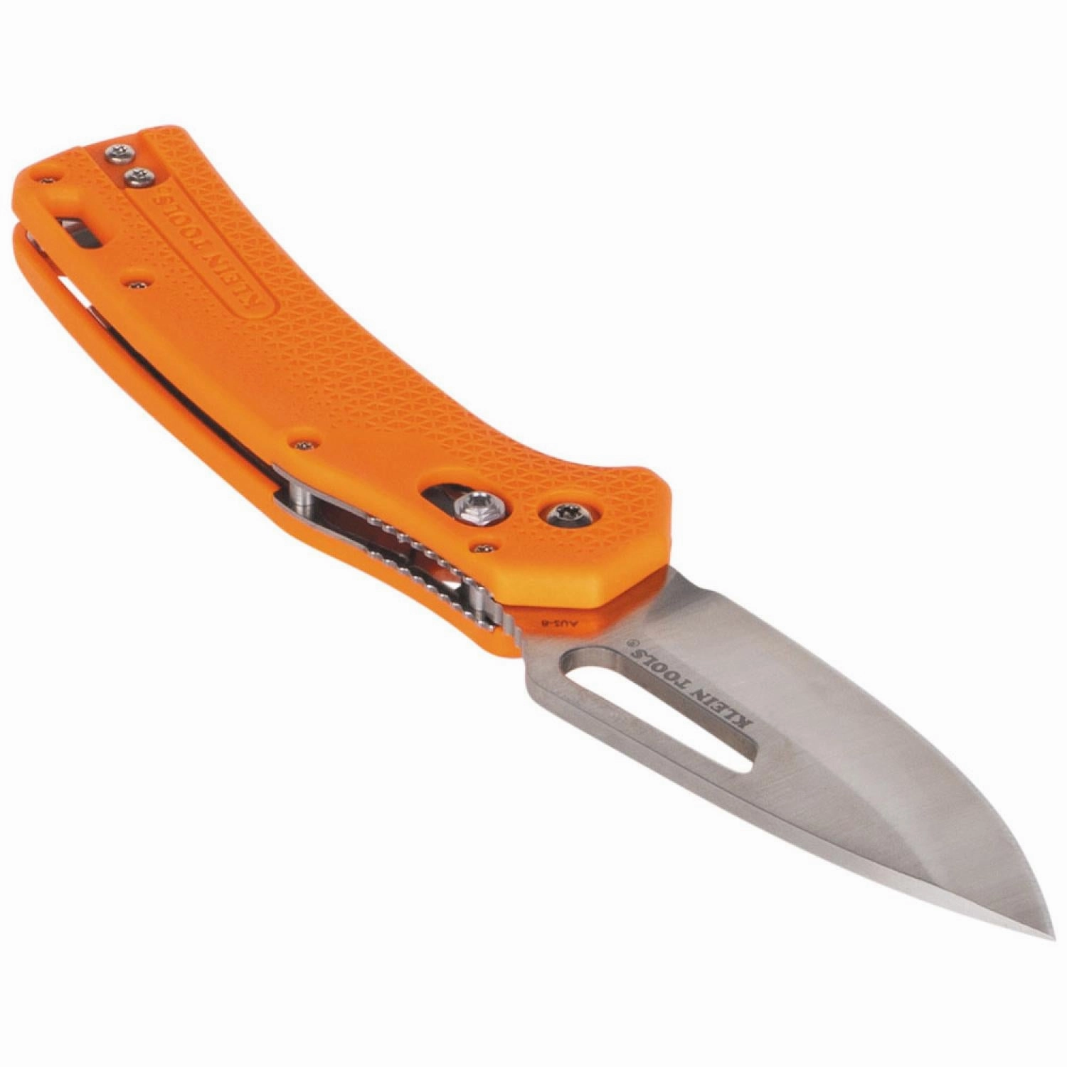 Klein Tools OFK000ORT KTO Resurgence Fishing Pocket Knife, Drop Point Blade, Orange Handle