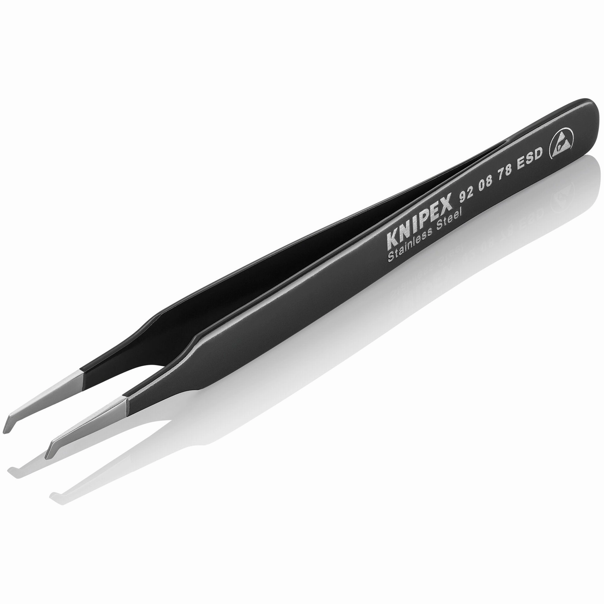 Knipex 92 08 78 ESD 4 3/4" Stainless Steel Positioning Tweezers--90 Angled-ESD-SMD