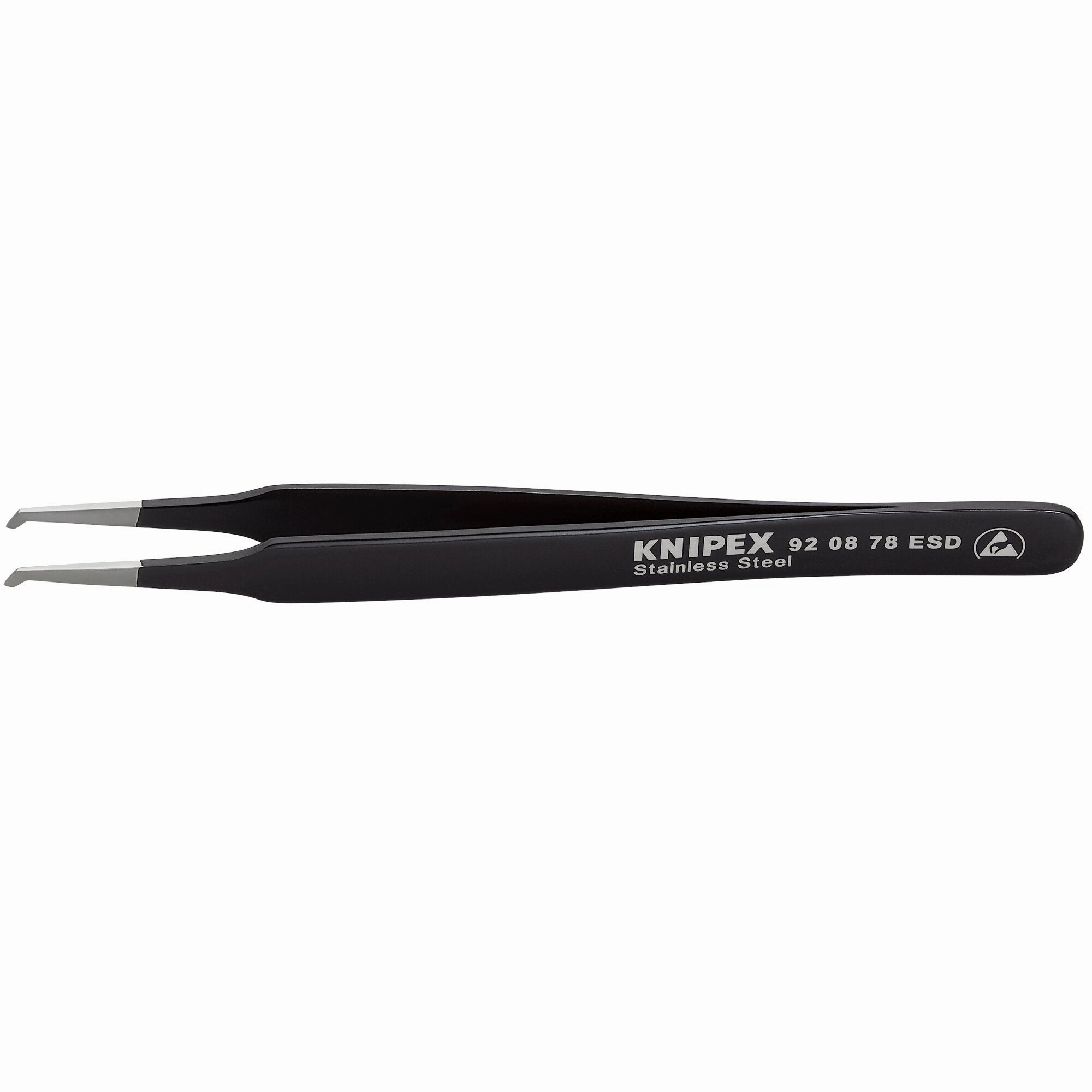 Knipex 92 08 78 ESD 4 3/4" Stainless Steel Positioning Tweezers--90 Angled-ESD-SMD