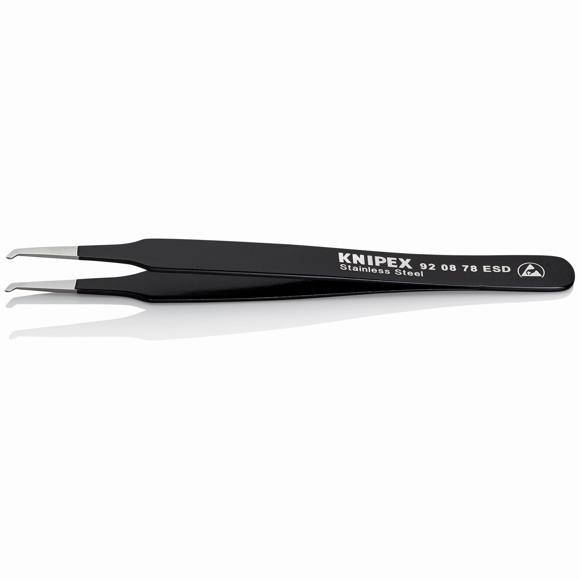 Knipex 92 08 78 ESD 4 3/4" Stainless Steel Positioning Tweezers--90 Angled-ESD-SMD