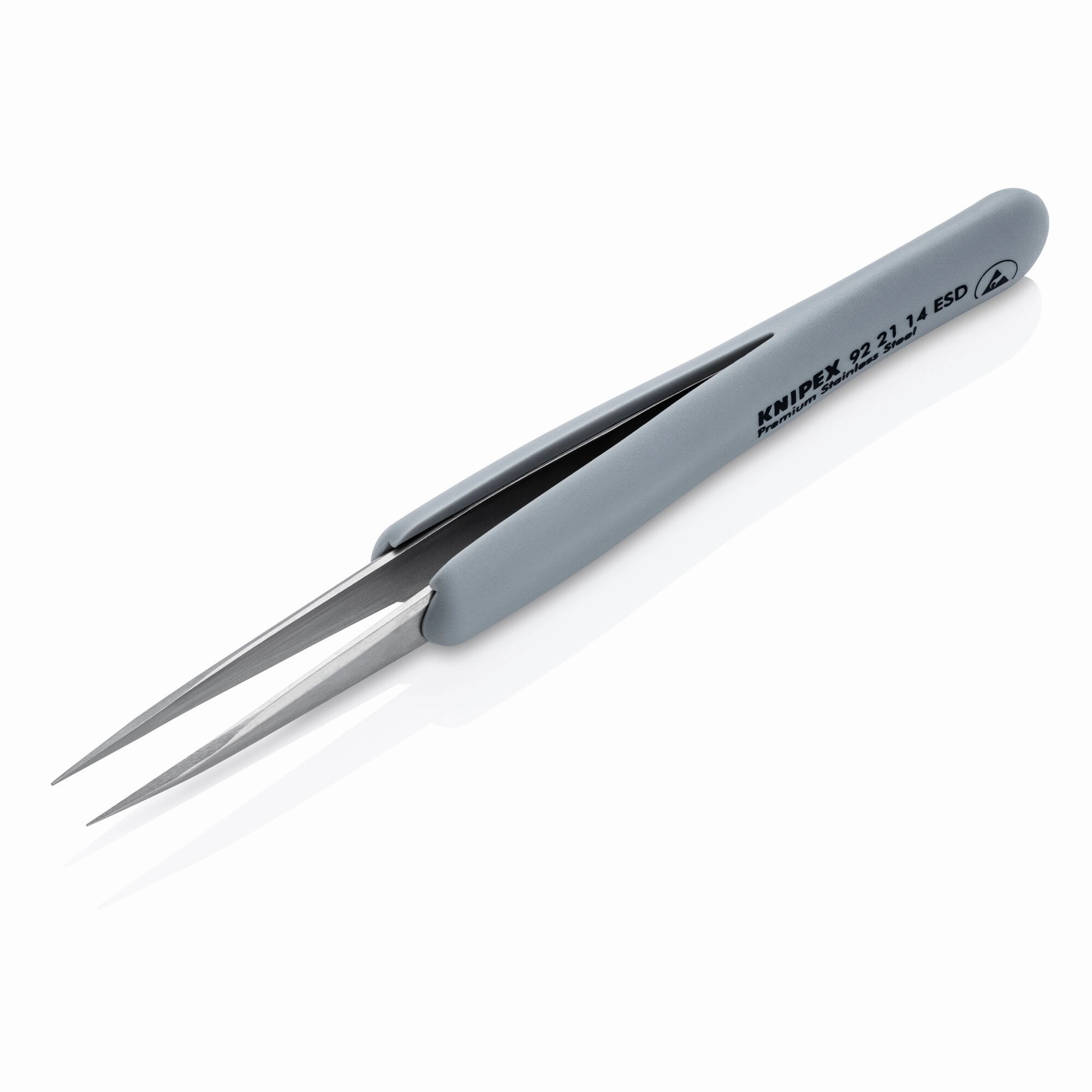 Knipex 92 21 14 ESD 4" Premium Stainless Steel Precision Tweezers-Pointed Tips-ESD Rubber Handles
